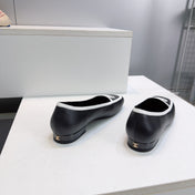 CHANEL 26S SQUARE TOE FLATS IN BLACK CALFSKIN WITH WHITE PATENT