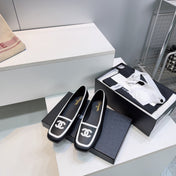CHANEL 26S SQUARE TOE FLATS IN BLACK CALFSKIN WITH WHITE PATENT