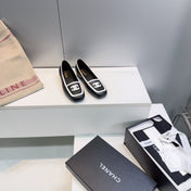 CHANEL 26S SQUARE TOE FLATS IN BLACK CALFSKIN WITH WHITE PATENT