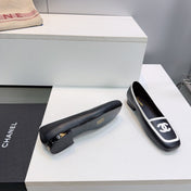 CHANEL 26S SQUARE TOE FLATS IN BLACK CALFSKIN WITH WHITE PATENT