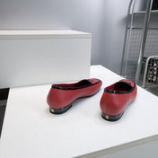 CHANEL 26S SQUARE TOE FLATS IN RED CALFSKIN WITH BLACK PATENT