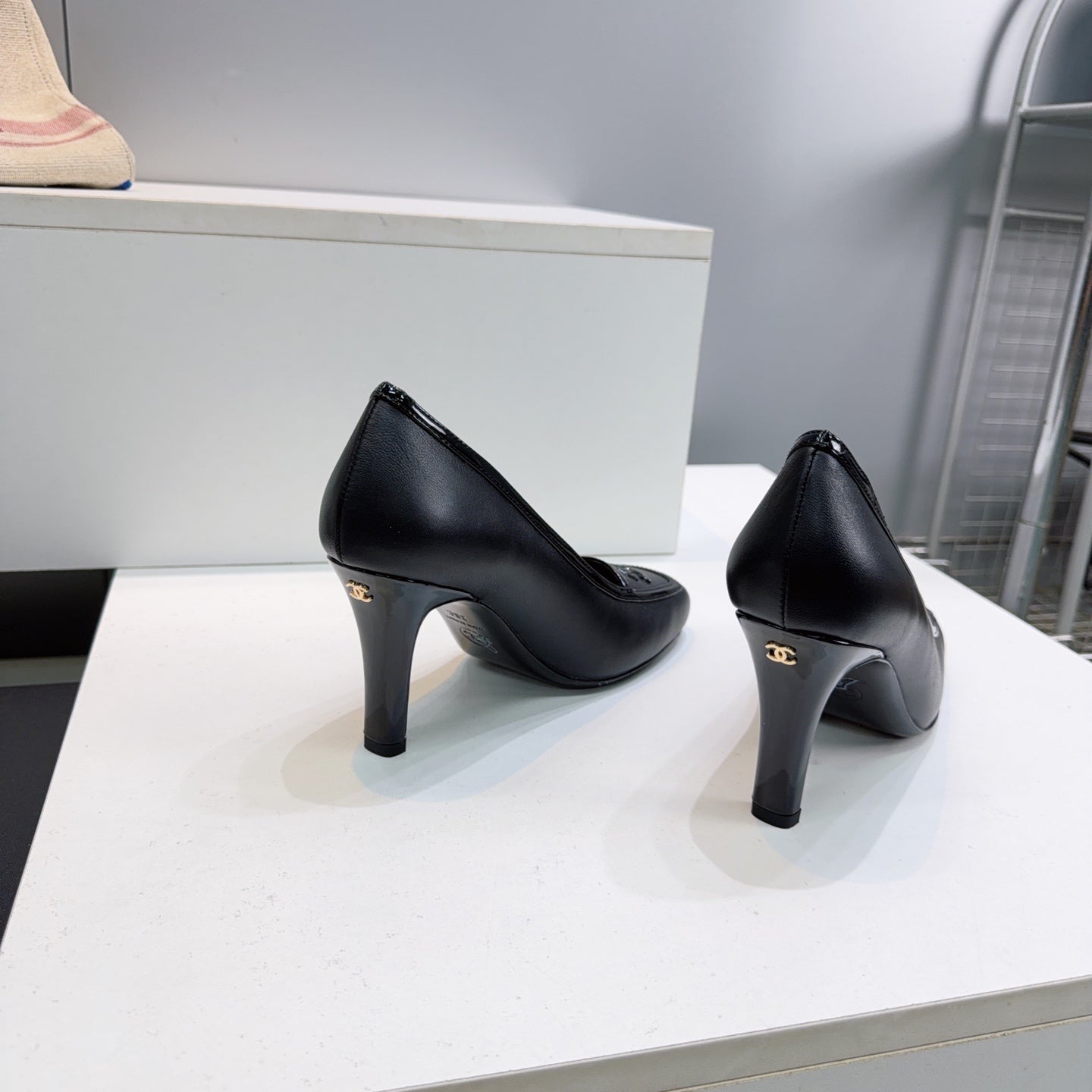 CHANEL 26S HIGH HEEL PUMPS 85 MM IN BLACK CALFSKIN