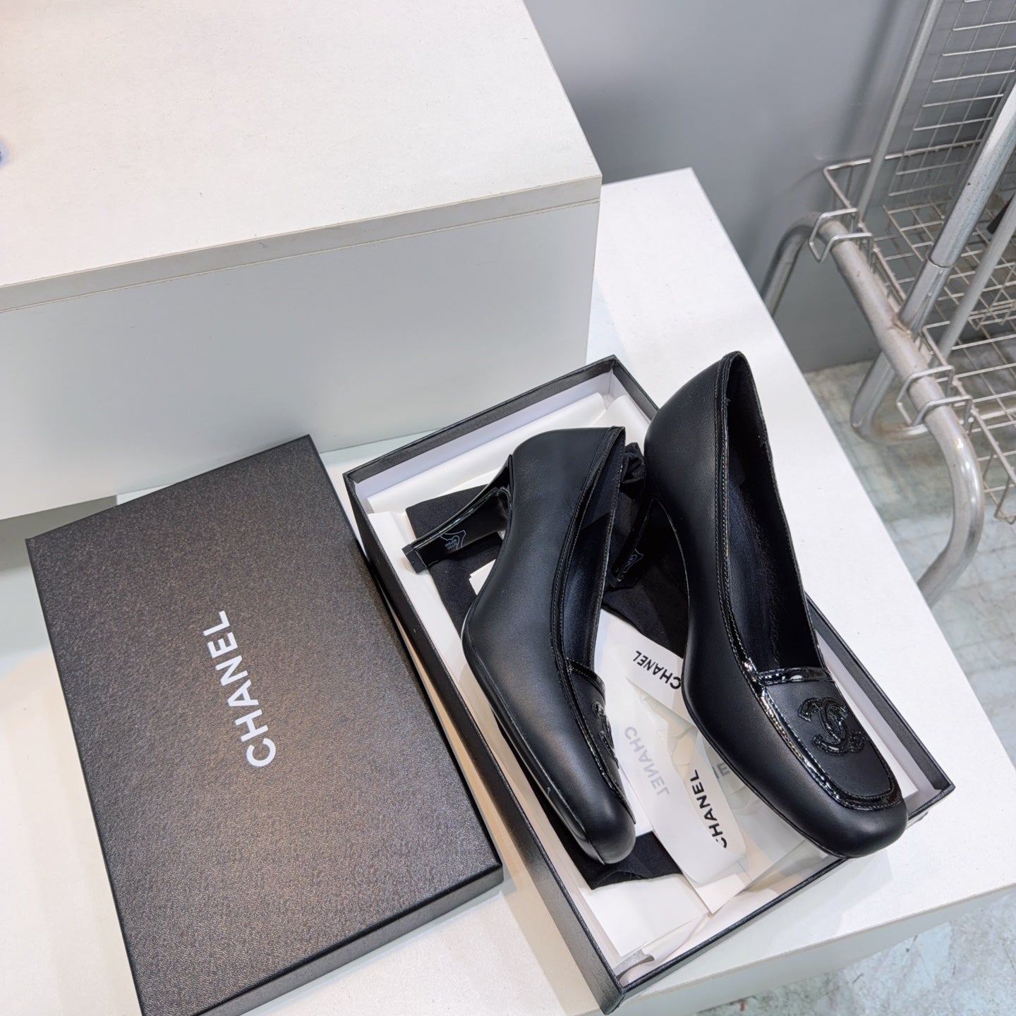 CHANEL 26S HIGH HEEL PUMPS 85 MM IN BLACK CALFSKIN