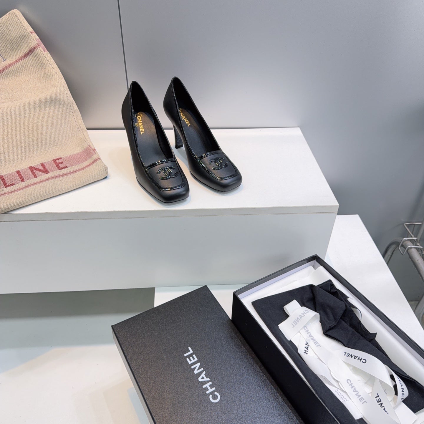 CHANEL 26S HIGH HEEL PUMPS 85 MM IN BLACK CALFSKIN