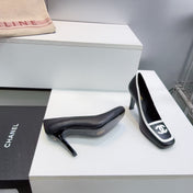 CHANEL 26S HIGH HEEL PUMPS 85 MM IN BLACK CALFSKIN WITH WHITE PATENT