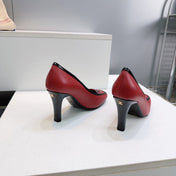 CHANEL 26S HIGH HEEL PUMPS 85 MM IN RED CALFSKIN WITH BLACK PATENT