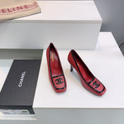 CHANEL 26S HIGH HEEL PUMPS 85 MM IN RED CALFSKIN WITH BLACK PATENT