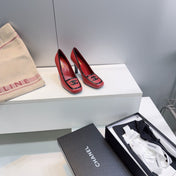 CHANEL 26S HIGH HEEL PUMPS 85 MM IN RED CALFSKIN WITH BLACK PATENT
