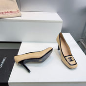 CHANEL 26S HIGH HEEL PUMPS 85 MM IN BEIGE CALFSKIN WITH BLACK PATENT