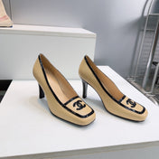 CHANEL 26S HIGH HEEL PUMPS 85 MM IN BEIGE CALFSKIN WITH BLACK PATENT