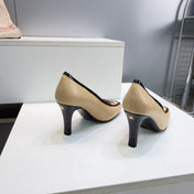 CHANEL 26S HIGH HEEL PUMPS 85 MM IN BEIGE CALFSKIN WITH BLACK PATENT