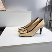 CHANEL 26S HIGH HEEL PUMPS 85 MM IN BEIGE CALFSKIN WITH BLACK PATENT