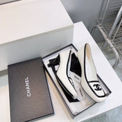 CHANEL 26S HIGH HEEL PUMPS 85 MM IN WHITE CALFSKIN WITH BLACK PATENT