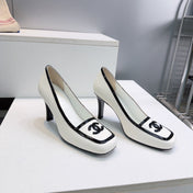 CHANEL 26S HIGH HEEL PUMPS 85 MM IN WHITE CALFSKIN WITH BLACK PATENT