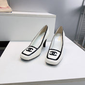 CHANEL 26S HIGH HEEL PUMPS 85 MM IN WHITE CALFSKIN WITH BLACK PATENT