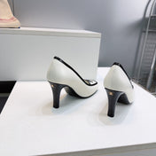 CHANEL 26S HIGH HEEL PUMPS 85 MM IN WHITE CALFSKIN WITH BLACK PATENT