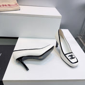 CHANEL 26S HIGH HEEL PUMPS 85 MM IN WHITE CALFSKIN WITH BLACK PATENT