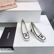 CHANEL 26S HIGH HEEL PUMPS 85 MM IN WHITE CALFSKIN WITH BLACK PATENT