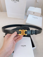 CELINE 25S BELT TRIOMPHE 25MM IN BLACK CALFSKIN DEBOSSED LOGO 563328