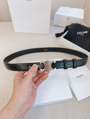 CELINE 25S BELT TRIOMPHE 25MM IN BLACK CALFSKIN DEBOSSED LOGO 563329
