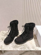CELINE 25S KURT LACE UP MID BOOT IN BLACK FULL SUEDE AND SHEARLING