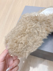 BALENCIAGA 25S MULES IN BEIGE FAUX FUR