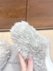 BALENCIAGA 25S MULES IN IVORY WHITE FAUX FUR