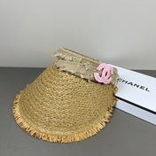 CHANEL 26S RAFFIA VISOR WITH PINK CC LOGO 338094