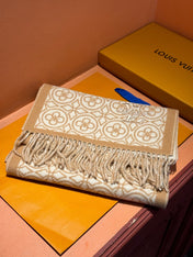 FLOWER MONOGRAM SCARF 180 CM IN TORTILLA BROWN MIX WHITE CASHMERE 388304