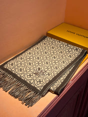 FLOWER MONOGRAM SCARF 180 CM IN MEDIUM BROWN CASHMERE 388306