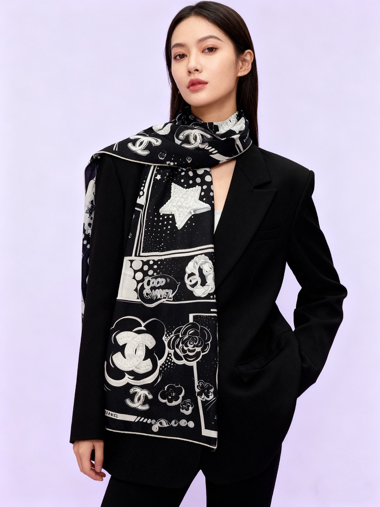 CHANEL 25S SCARF 140 IN SILK AND CASHMERE 931993