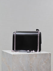 YSL 25S SUNSET MEDIUM 22 IN BLACK SHINY CALFSKIN SILVER HARDWRE