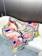 HERMES 26S PRINTED SQUARE SCARF 135 IN CASHMERE AND SILK 309423