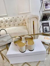 DIOR 26S HIGH-HEEL SANDALS 55MM IN SILVER CALFSKIN WITH GOLD HARDWARE