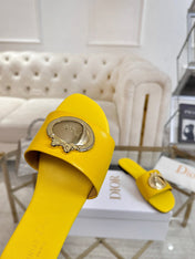 DIOR 26S  FLAT SLIDE SANDALS IN YELLOW CALFSKIN WITH GOLD HARDWARE