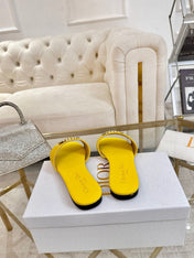 DIOR 26S  FLAT SLIDE SANDALS IN YELLOW CALFSKIN WITH GOLD HARDWARE