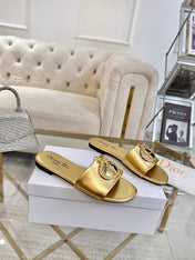 DIOR 26S  FLAT SLIDE SANDALS IN GOLD CALFSKIN WITH GOLD HARDWARE