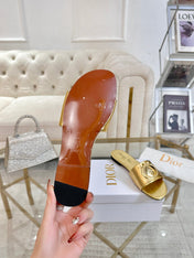 DIOR 26S  FLAT SLIDE SANDALS IN GOLD CALFSKIN WITH GOLD HARDWARE