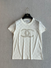 CHANEL WHITE SHORT-SLEEVE EMBELLISHED T-SHIRT