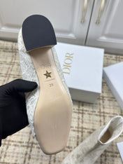 DIOR 26S ANKLE BOOTS 35MM IN WHITE FLORAL LACE MESH BLOCK HEEL
