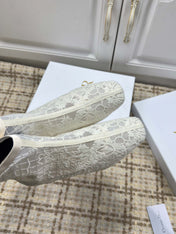 DIOR 26S ANKLE BOOTS 35MM IN WHITE FLORAL LACE MESH BLOCK HEEL