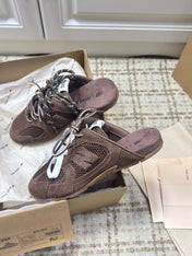 MIUMIU 26S NEW BALANCE SNEAKER MULES IN DARK BROWN SUEDE AND MESH