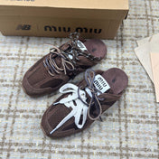 MIUMIU 26S NEW BALANCE SNEAKER MULES IN DARK BROWN SUEDE AND MESH