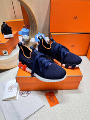 DEPART SLIP-ON SNEAKER IN NAVY BLUE KNIT AND CALFSKIN