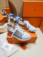 DEPART SLIP-ON SNEAKER IN WHITE MIX MOUSE GRAY KNIT AND CALFSKIN