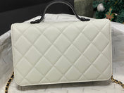 CHANEL 26S TOP HANDLE BAG 24 IN CREAM WHITE QUILTED CAVIAR LEATHER