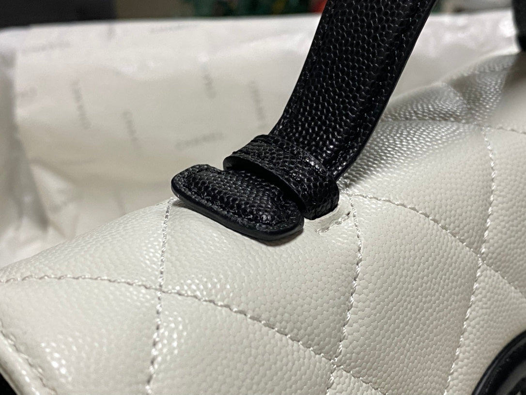 CHANEL 26S TOP HANDLE BAG 24 IN CREAM WHITE QUILTED CAVIAR LEATHER