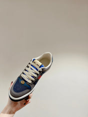 GUCCI 26S SCREENER SNEAKER IN GREY AND BLUE LEATHER