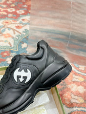 GG RHYTON TRAINER BLACK CALFSKIN WITH WHITE LOGO