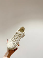GG RHYTON TRAINER WHITE CALFSKIN WITH PINK LOGO